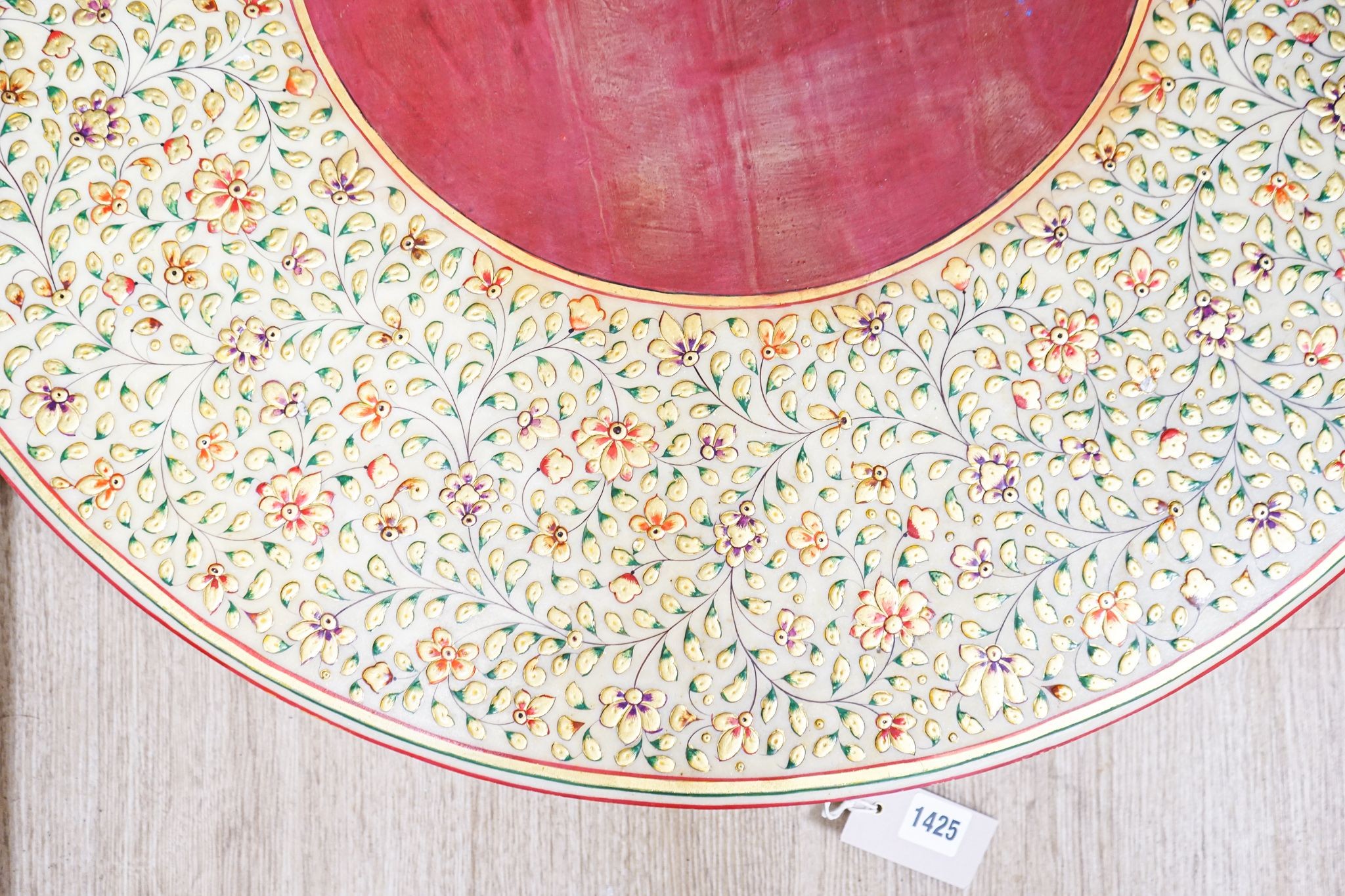 An Indian Kashmiri painted alabaster table top 76cm